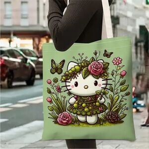 Sanrio Hello Kitty and Butterfly Green Tote Bag